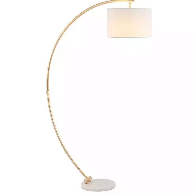 Floor Lamps-Kirklands Home Gold Curved Floor Lamp with Marble Base White
