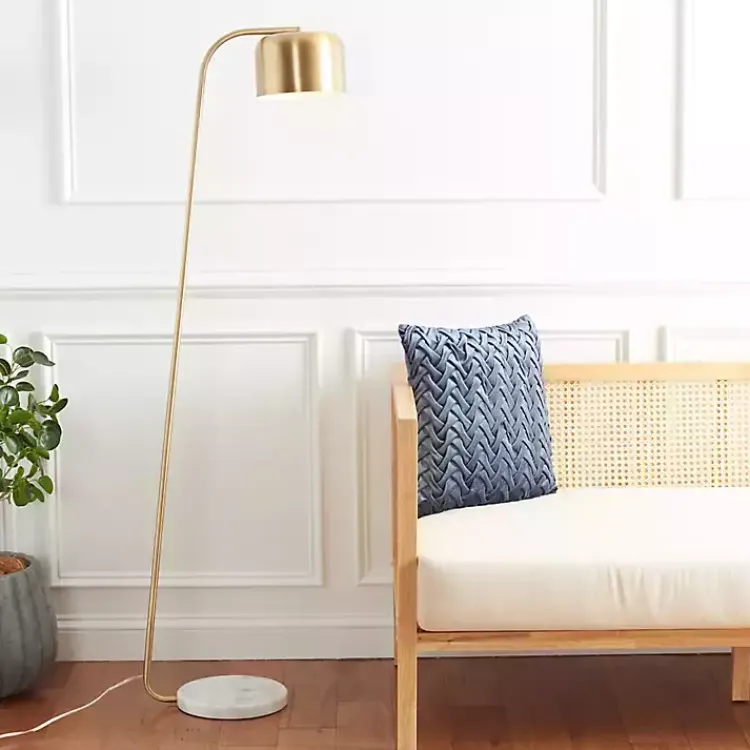 Floor Lamps-Kirklands Home Slanted Modern Floor Lamp with Marble Base Gold