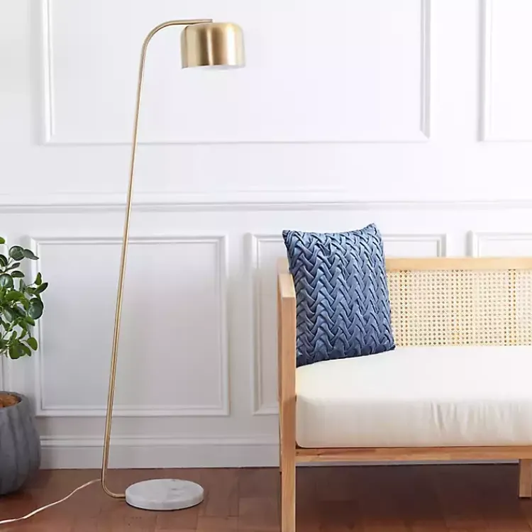 Floor Lamps-Kirklands Home Slanted Modern Floor Lamp with Marble Base Gold
