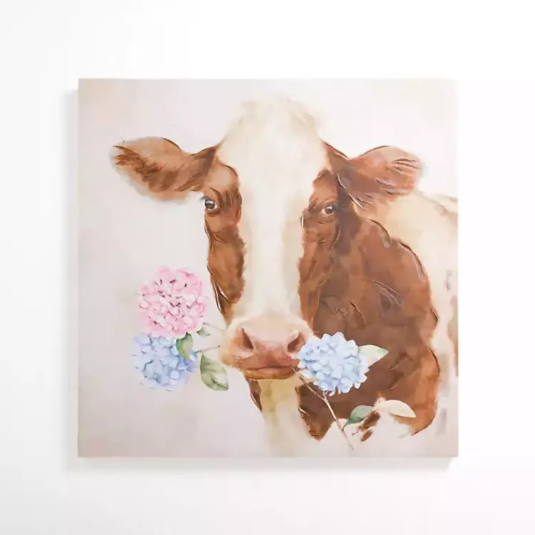 Canvas Art-Kirklands Home Hydrangea Cow Canvas Art Print