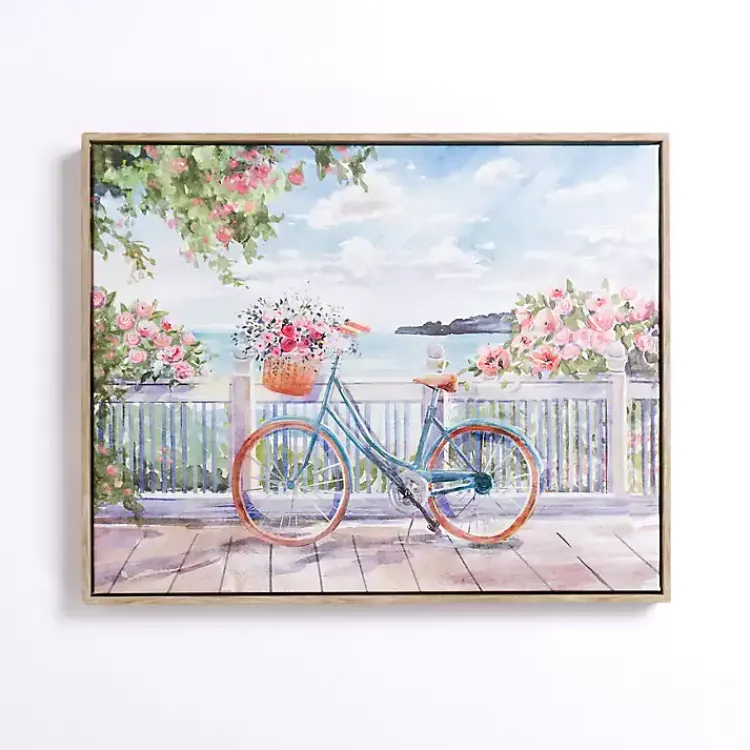 Canvas Art-Kirklands Home Bike on the Boardwalk Framed Canvas Art Print Multi