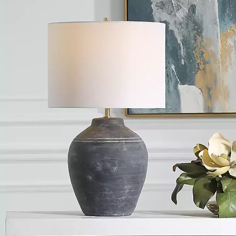 Table Lamps-Kirklands Home Weathered Black Ceramic Rhys Table Lamp White