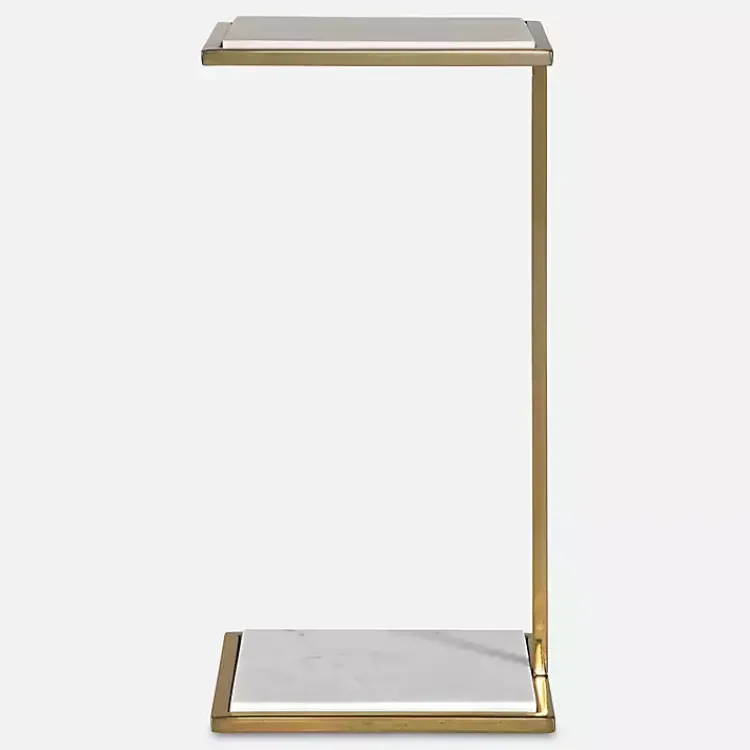 Accent & End Tables-Kirklands Home Gold Elevated Marble Accent Table White