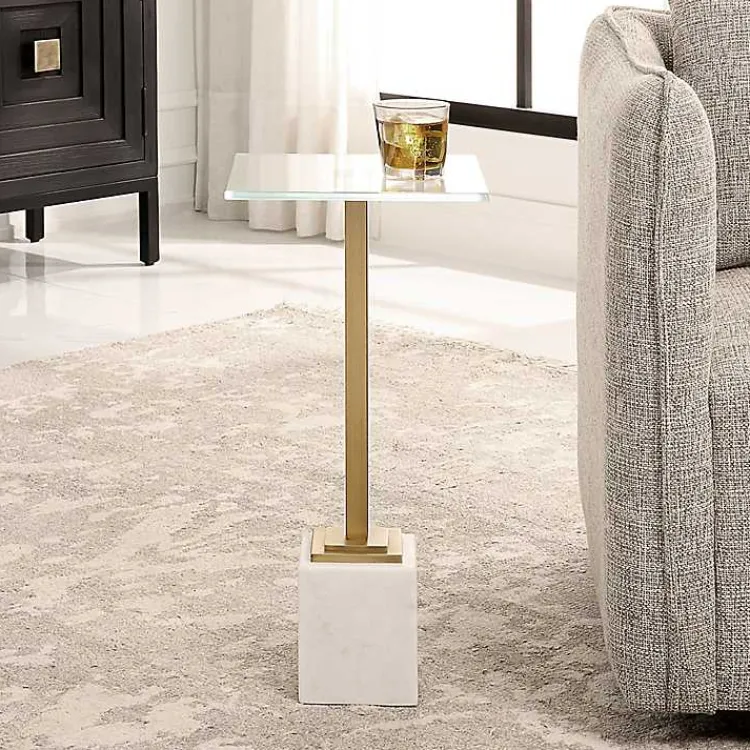 Accent & End Tables-Kirklands Home Square Glass and Marble Accent Table White