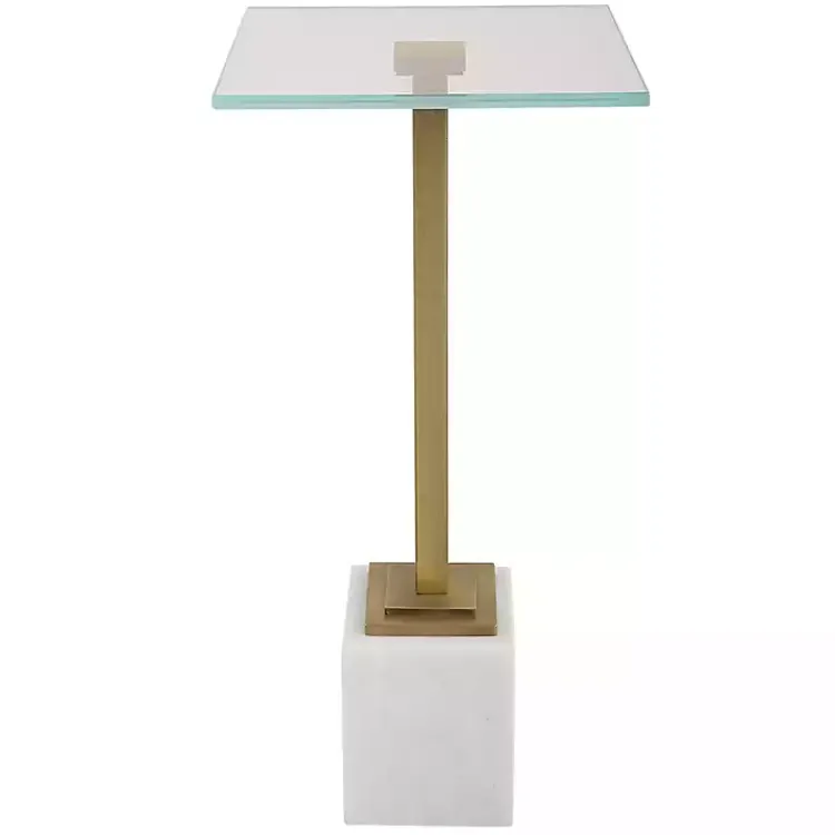 Accent & End Tables-Kirklands Home Square Glass and Marble Accent Table White