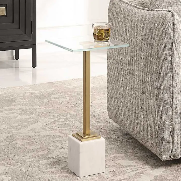 Accent & End Tables-Kirklands Home Square Glass and Marble Accent Table White