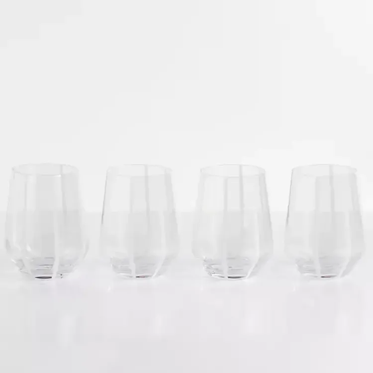 Glassware & Drinkware-Kirklands Home White Striped Stemless Wine Glasses, Set of 4