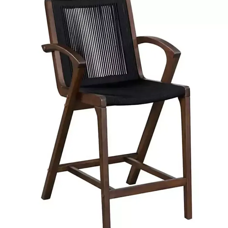 Bar Stools & Counter Height Stools-Kirklands Home Rope and Brown Wood Counter Stool Black