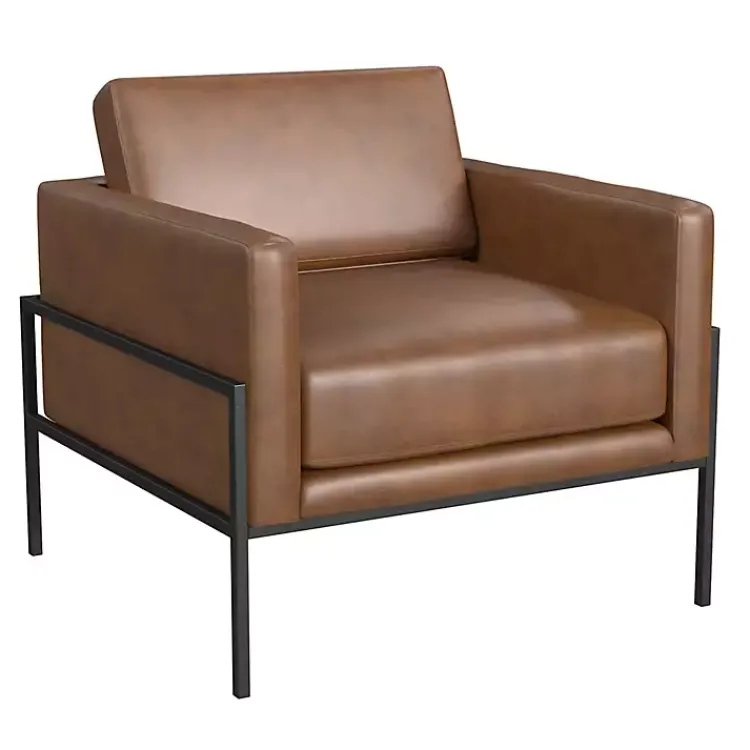 Accent Chairs-Kirklands Home Faux Leather Black Metal Accent Chair Brown