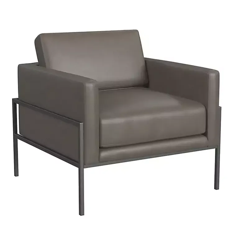 Accent Chairs-Kirklands Home Faux Leather Black Metal Accent Chair Gray