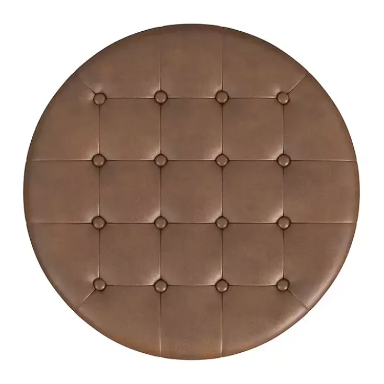 Benches & Ottomans-Kirklands Home Round Faux Leather Tufted Storage Ottoman Brown