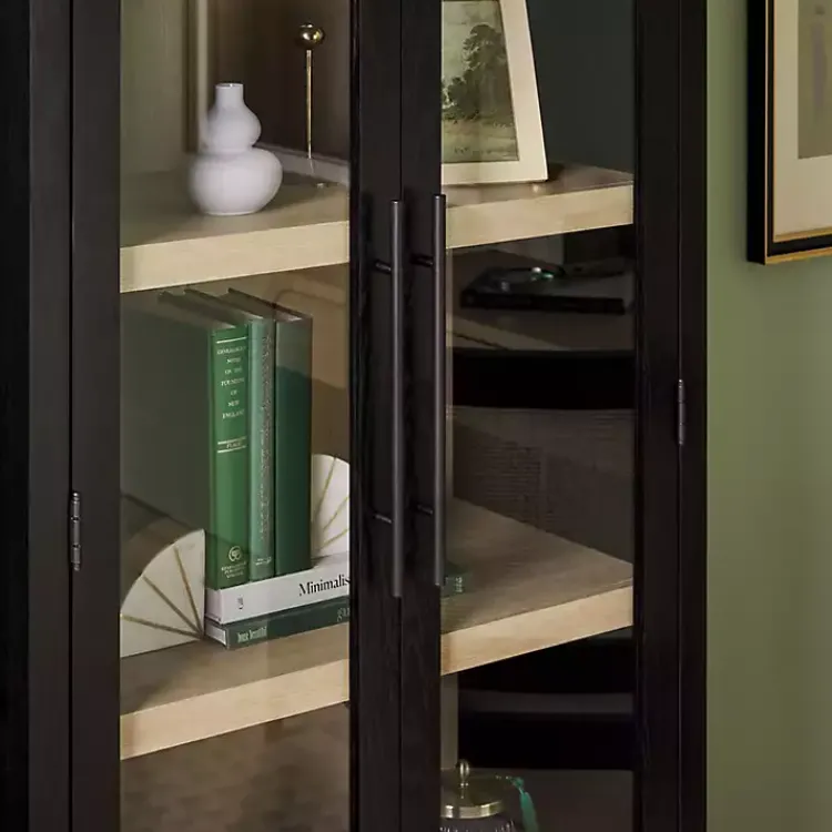 Bookshelves-Kirklands Home Arched Glass Doors Chantelle Bookcase Black