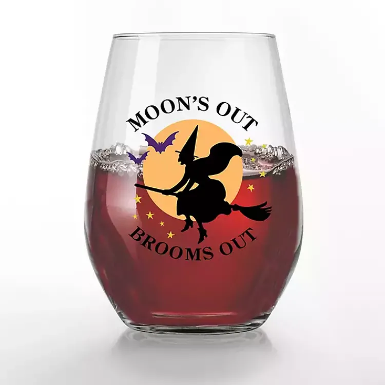 Glassware & Drinkware-Kirklands Home Moon's Out Brooms Out Halloween Glasses, Set of 2