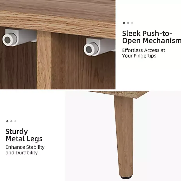 Cabinets & Sideboards-Kirklands Home Oak and Natural Rattan 4-Door Sideboard Brown