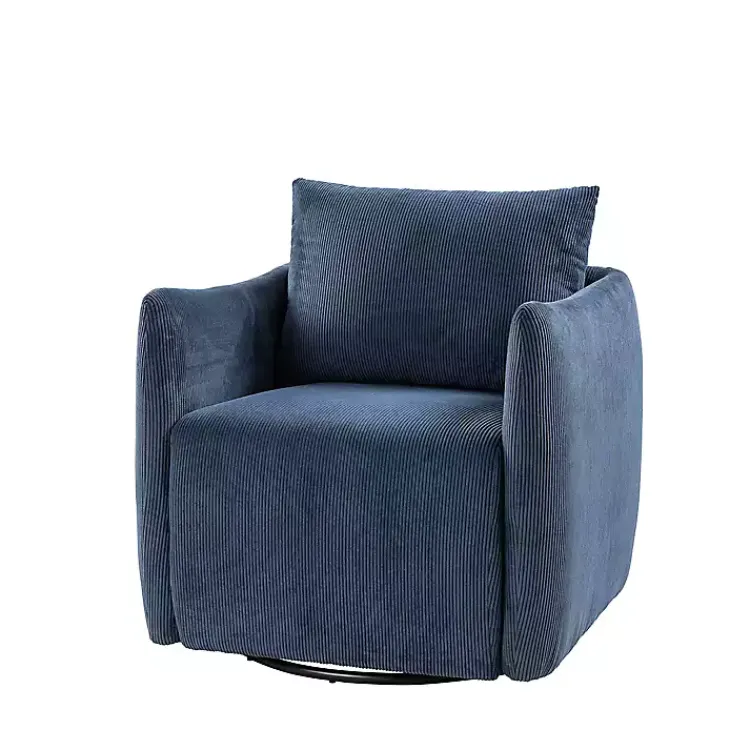 Accent Chairs-Kirklands Home Navy Corduroy Swivel Accent Chair Blue
