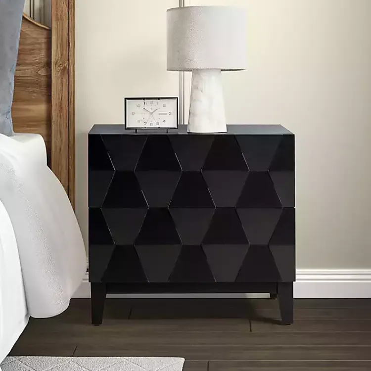 Nightstands-Kirklands Home Geometric 2-Drawer Charging Nightstand Black