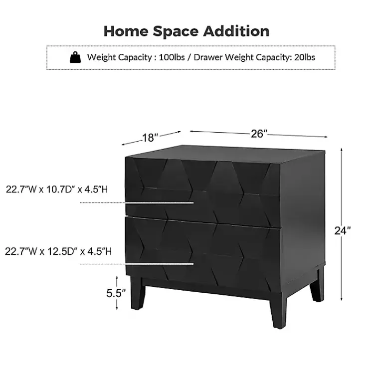 Nightstands-Kirklands Home Geometric 2-Drawer Charging Nightstand Black