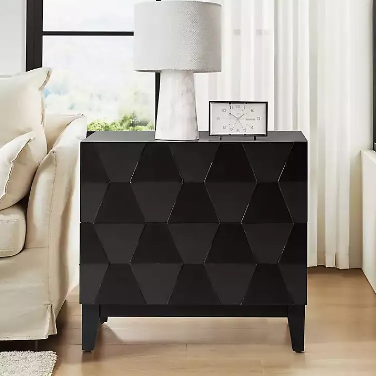 Nightstands-Kirklands Home Geometric 2-Drawer Charging Nightstand Black