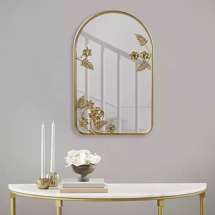 Decorative Mirrors-Kirklands Home Gold Adaline Floral Arched Wall Mirror