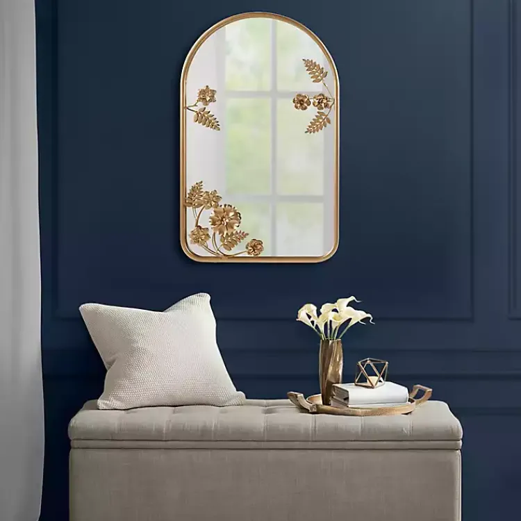 Decorative Mirrors-Kirklands Home Gold Adaline Floral Arched Wall Mirror