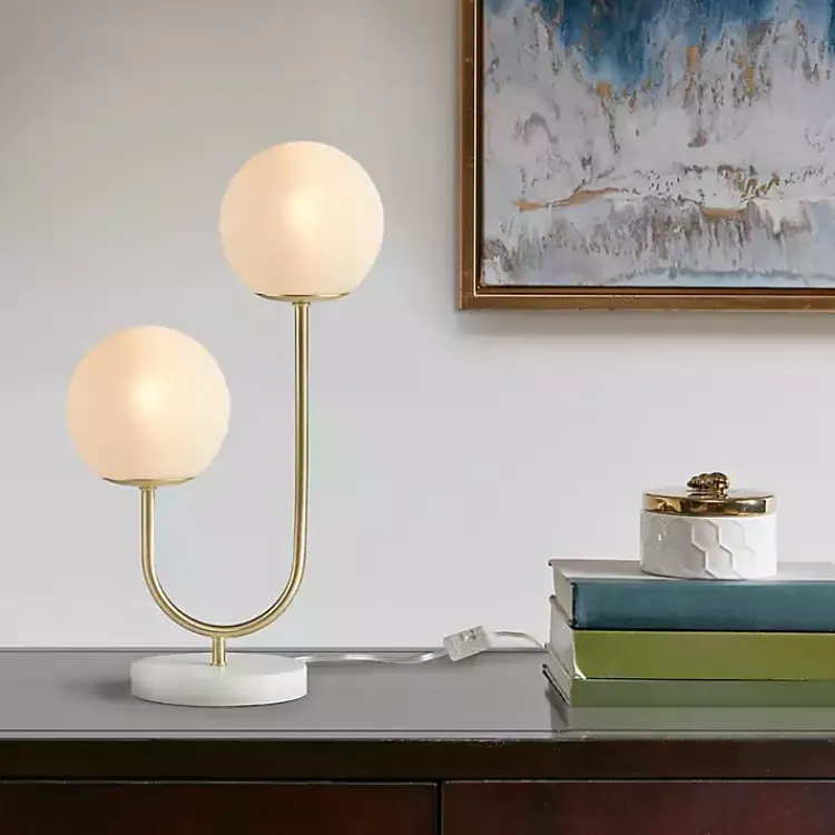 Table Lamps-Kirklands Home Gold Metal 2-Light Zusa Modern Table Lamp White