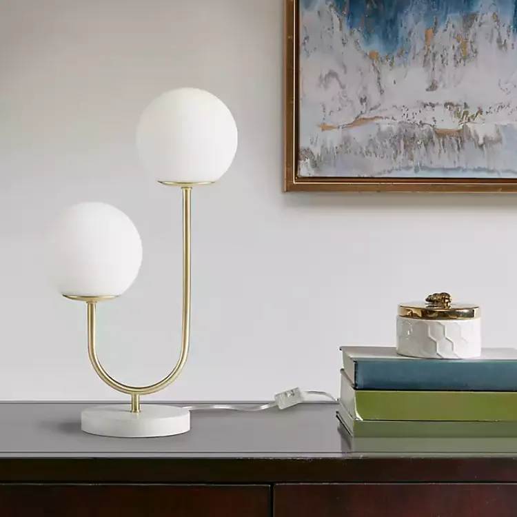 Table Lamps-Kirklands Home Gold Metal 2-Light Zusa Modern Table Lamp White