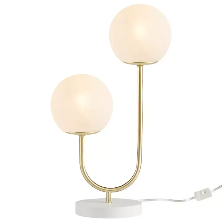 Table Lamps-Kirklands Home Gold Metal 2-Light Zusa Modern Table Lamp White