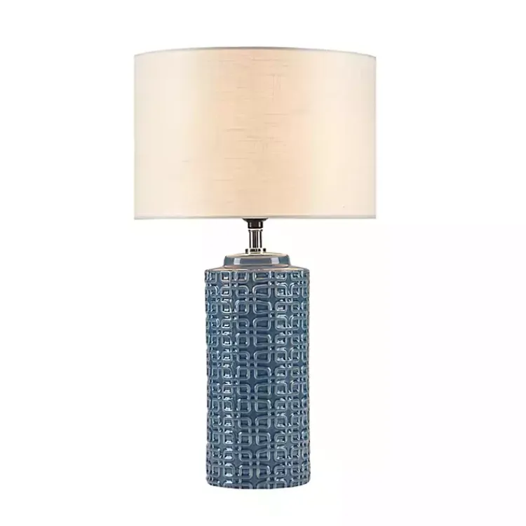 Table Lamps-Kirklands Home Blue Geometric Ceramic Table Lamp White