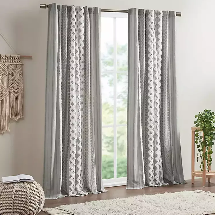 Curtains & Drapes-Kirklands Home Imani Chenille Stripe Curtain Panel, 95 in. Gray