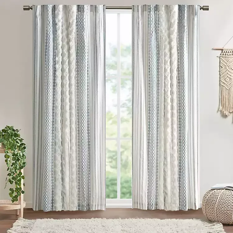 Curtains & Drapes-Kirklands Home Imani Chenille Stripe Curtain Panel, 84 in. Blue
