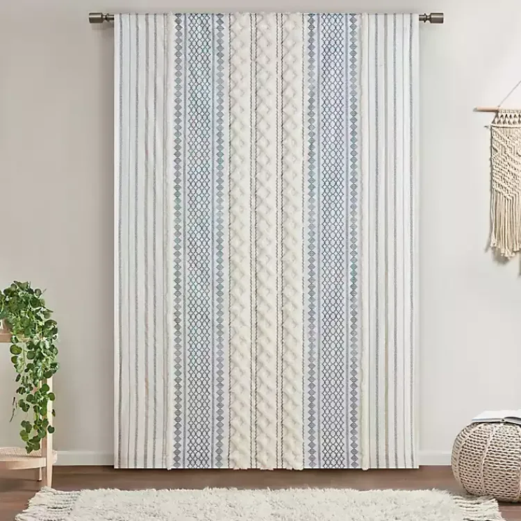 Curtains & Drapes-Kirklands Home Imani Chenille Stripe Curtain Panel, 84 in. Blue