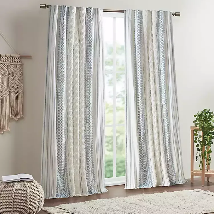 Curtains & Drapes-Kirklands Home Imani Chenille Stripe Curtain Panel, 95 in. Blue
