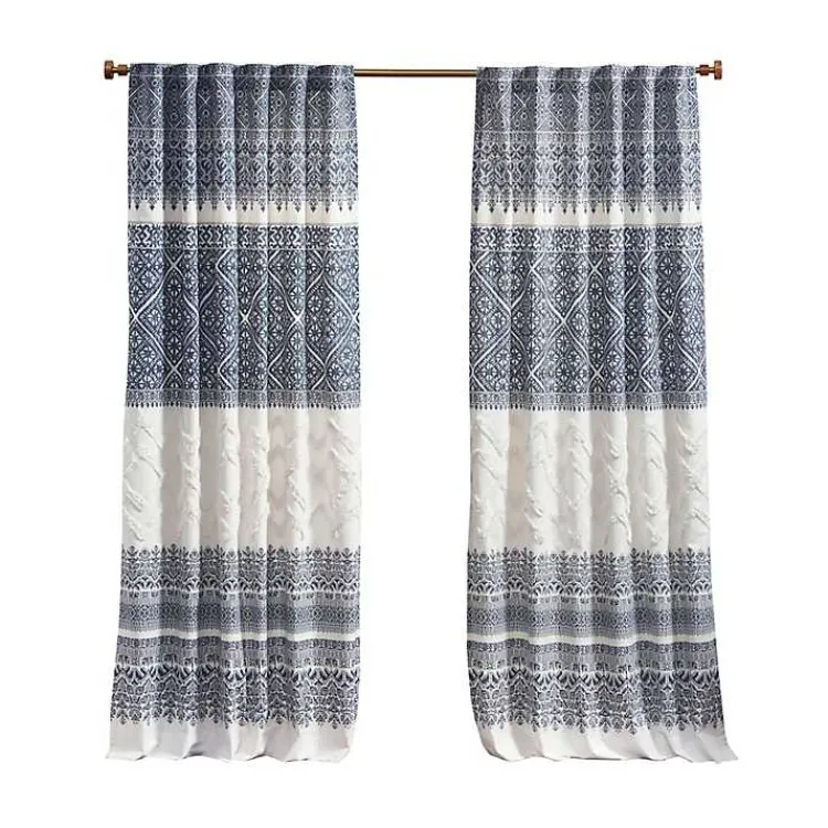 Curtains & Drapes-Kirklands Home Mila Horizontal Stripe Curtain Panel, 84 in. Blue