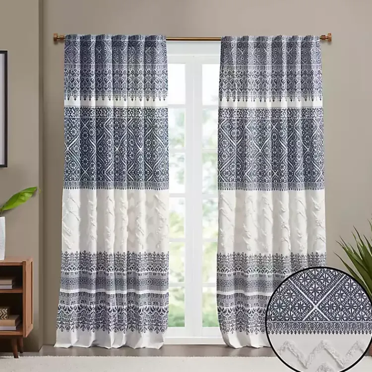 Curtains & Drapes-Kirklands Home Mila Horizontal Stripe Curtain Panel, 84 in. Blue