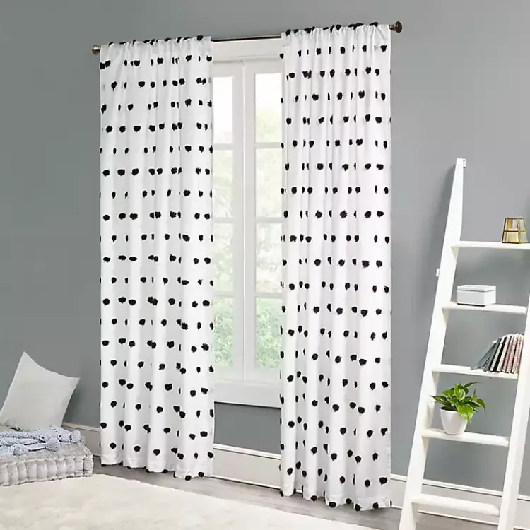 Curtains & Drapes-Kirklands Home Sophie Black Pom Pom Curtain Panel, 84 in.
