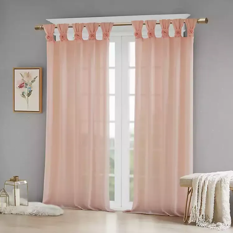 Curtains & Drapes-Kirklands Home Rosette Tab Top Curtain Panel, 63 in. Pink