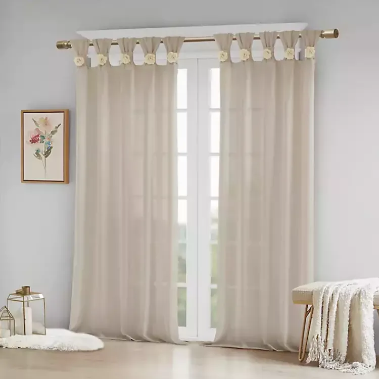 Curtains & Drapes-Kirklands Home Rosette Tab Top Curtain Panel, 63 in. Ivory