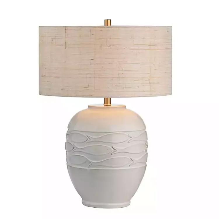 Table Lamps-Kirklands Home Ivory Carved Fish Ceramic Table Lamp