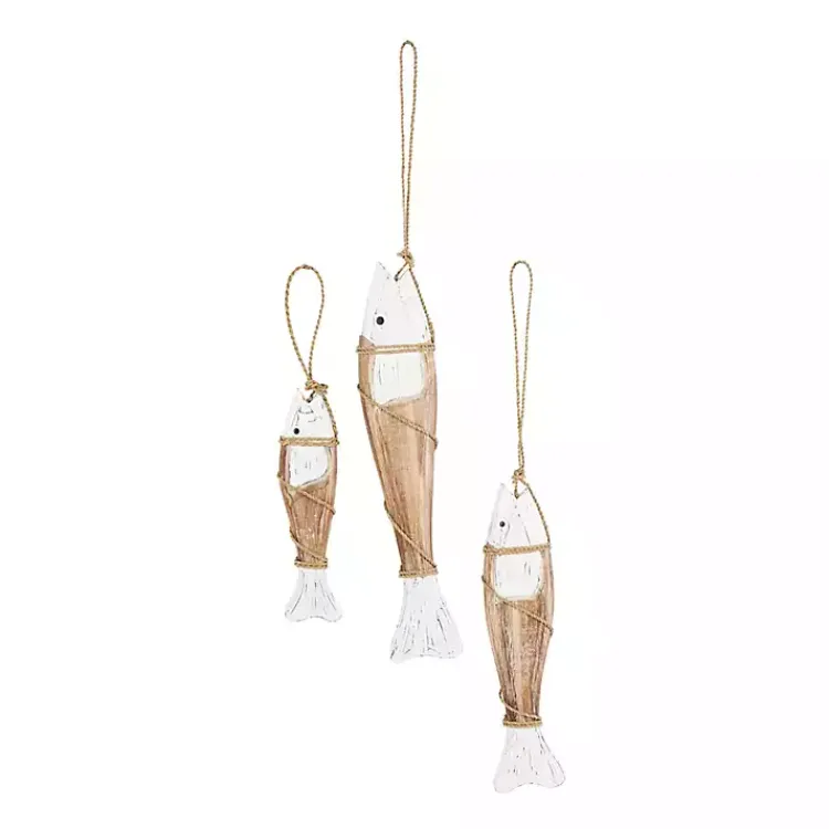 Wall Plaques-Kirklands Home White Wood Fish Hanging Wall Plaques, Set of 3