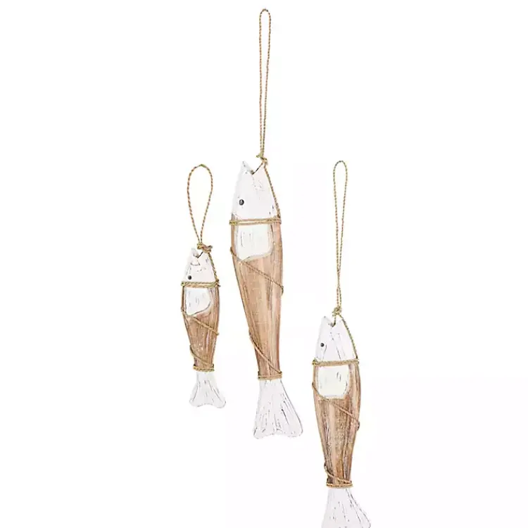 Wall Plaques-Kirklands Home White Wood Fish Hanging Wall Plaques, Set of 3