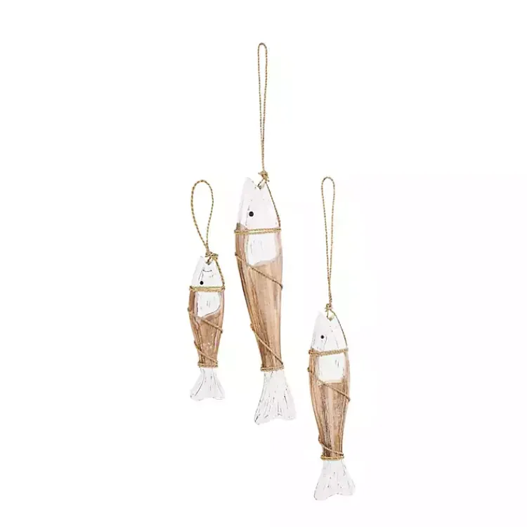 Wall Plaques-Kirklands Home White Wood Fish Hanging Wall Plaques, Set of 3