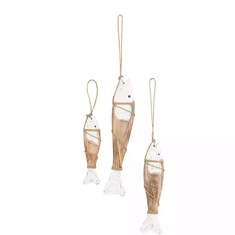 Wall Plaques-Kirklands Home White Wood Fish Hanging Wall Plaques, Set of 3