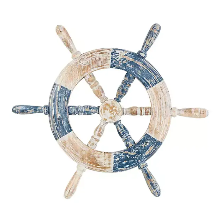 Wall Plaques-Kirklands Home Blue and White Ship Wheel Wall Plaque