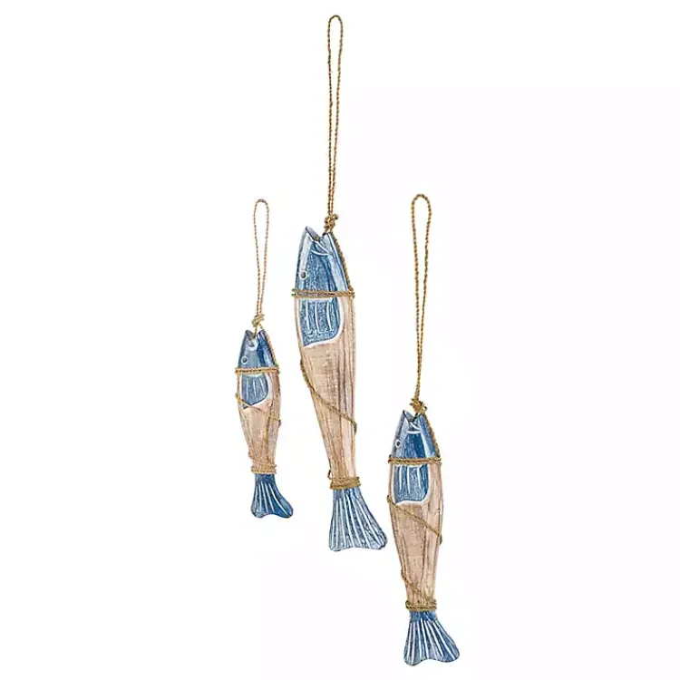 Wall Plaques-Kirklands Home Blue Wood Fish Hanging Wall Plaques, Set of 3