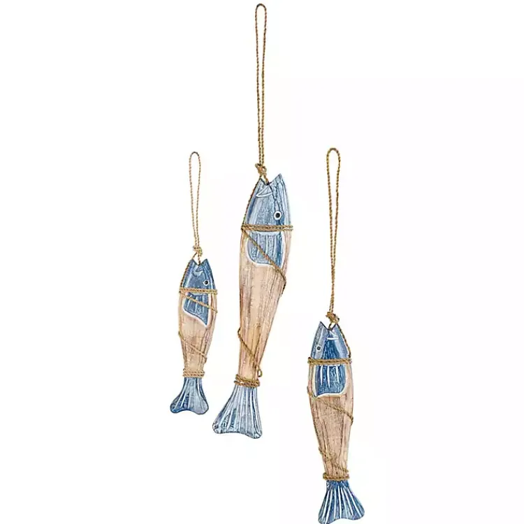 Wall Plaques-Kirklands Home Blue Wood Fish Hanging Wall Plaques, Set of 3