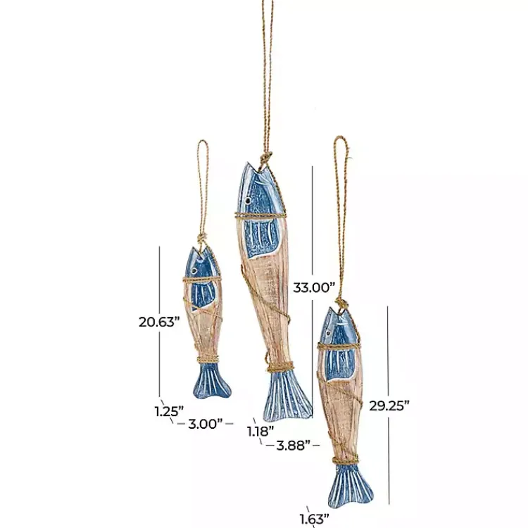 Wall Plaques-Kirklands Home Blue Wood Fish Hanging Wall Plaques, Set of 3