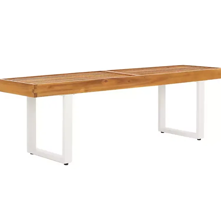 Outdoor Seating-Kirklands Home Acacia Wood and Metal Monti Outdoor Bench White