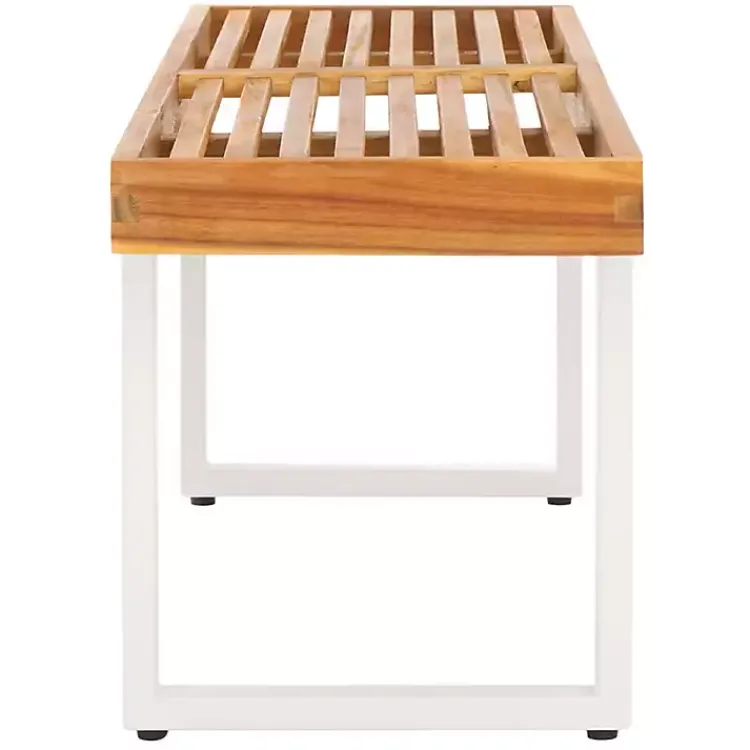 Outdoor Seating-Kirklands Home Acacia Wood and Metal Monti Outdoor Bench White