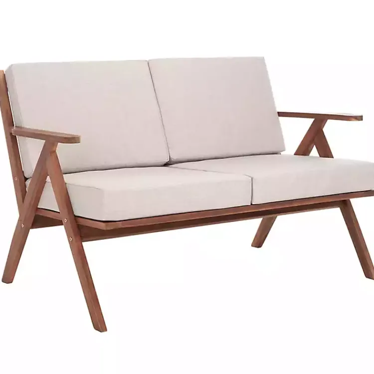 Outdoor Seating-Kirklands Home Upholstered Acacia Wood Outdoor Loveseat Gray