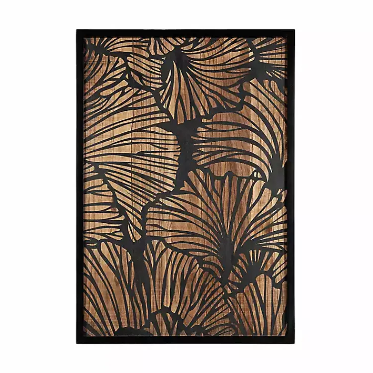 Wall Plaques-Kirklands Home Black and Natural Wood Botanical Wall Plaque